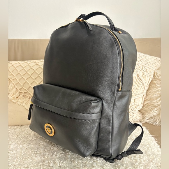 VERSACE Backpack Leather Black Gold Auth - Picture 6 of 16